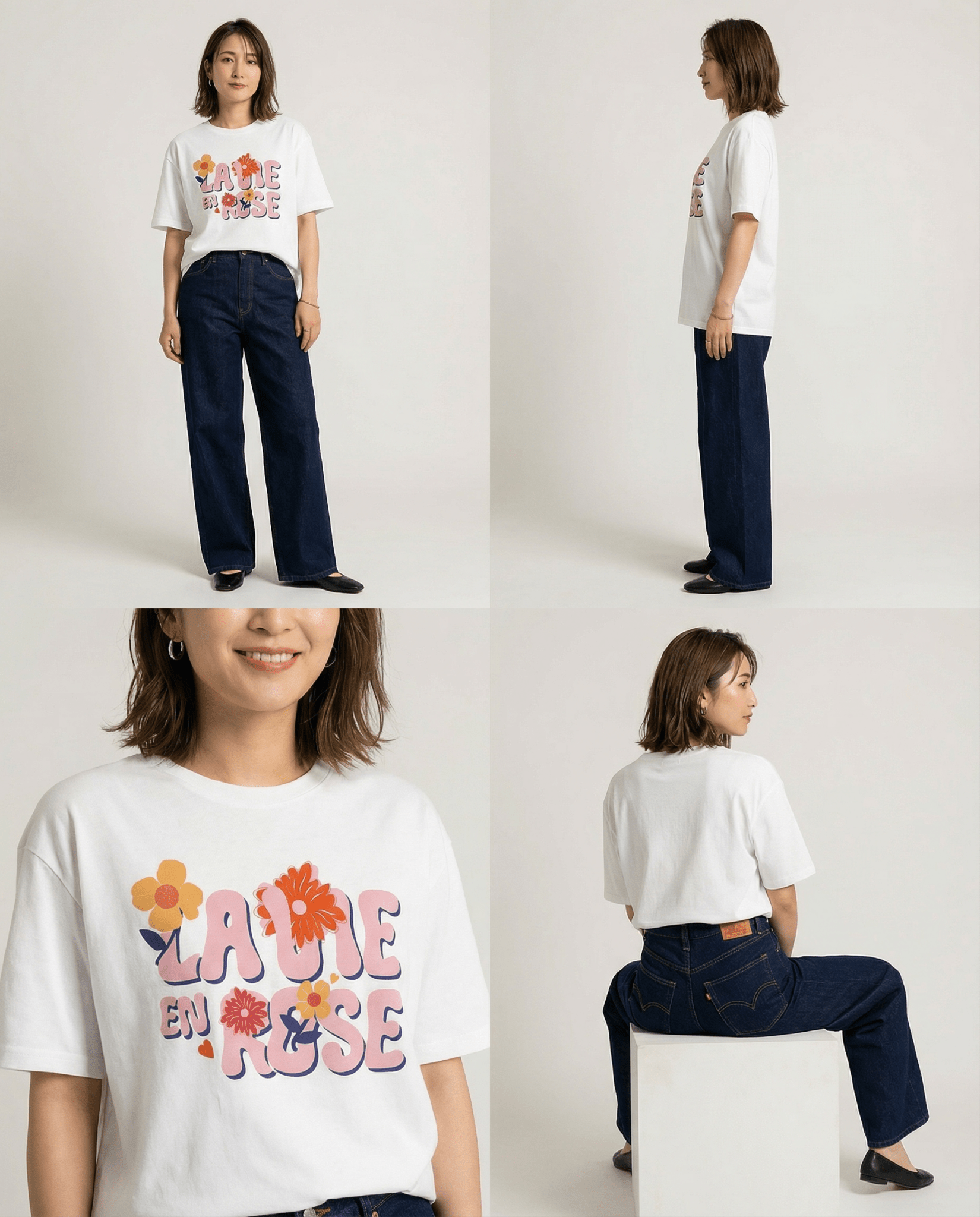 SIGNATURE "4 FLOWERS" – La Vie en Rose / ヘビーウェイト半袖Tシャツ (Unisex)