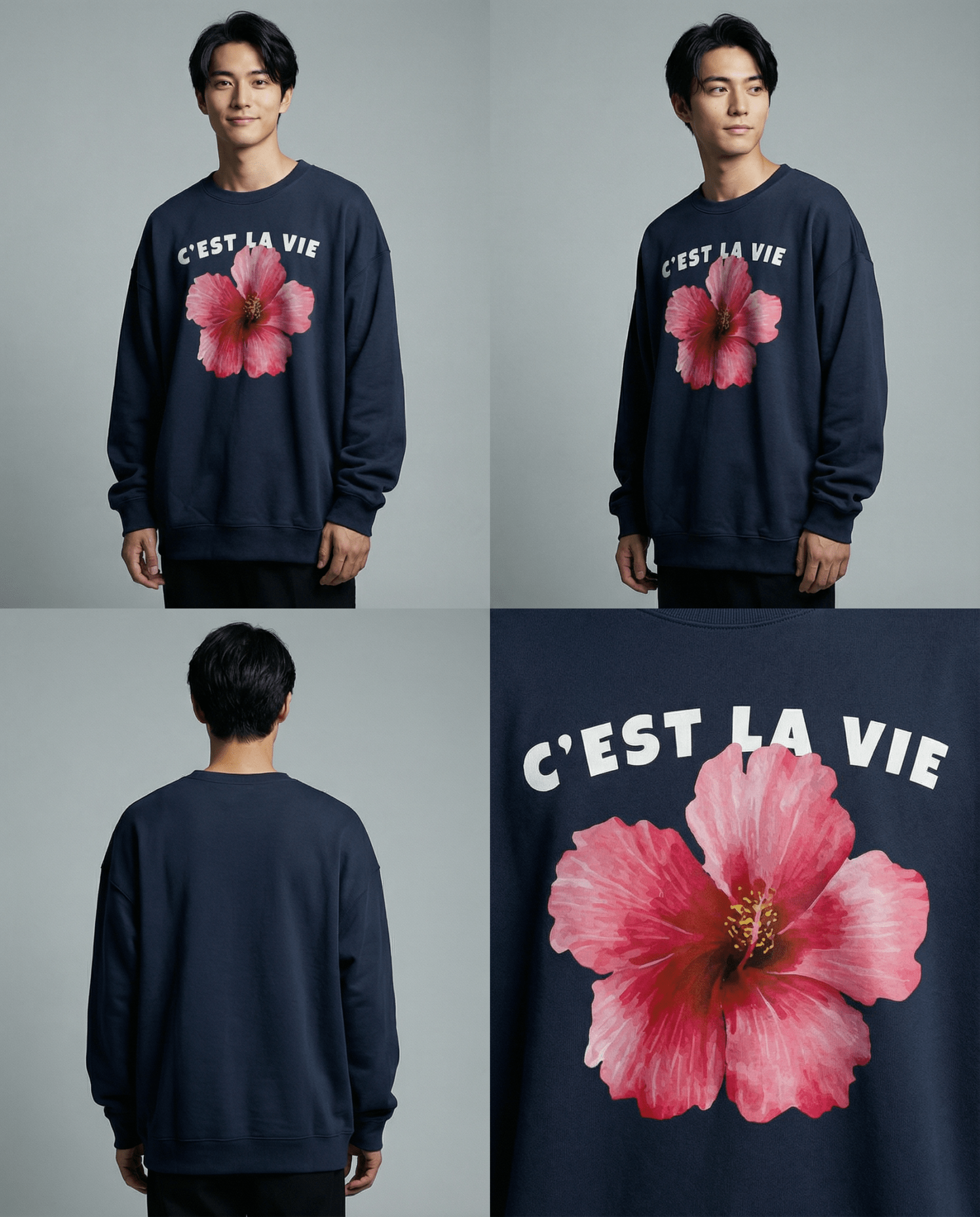 「C'EST LA VIE」フラワー ユニセックス クルーネックスウェット
