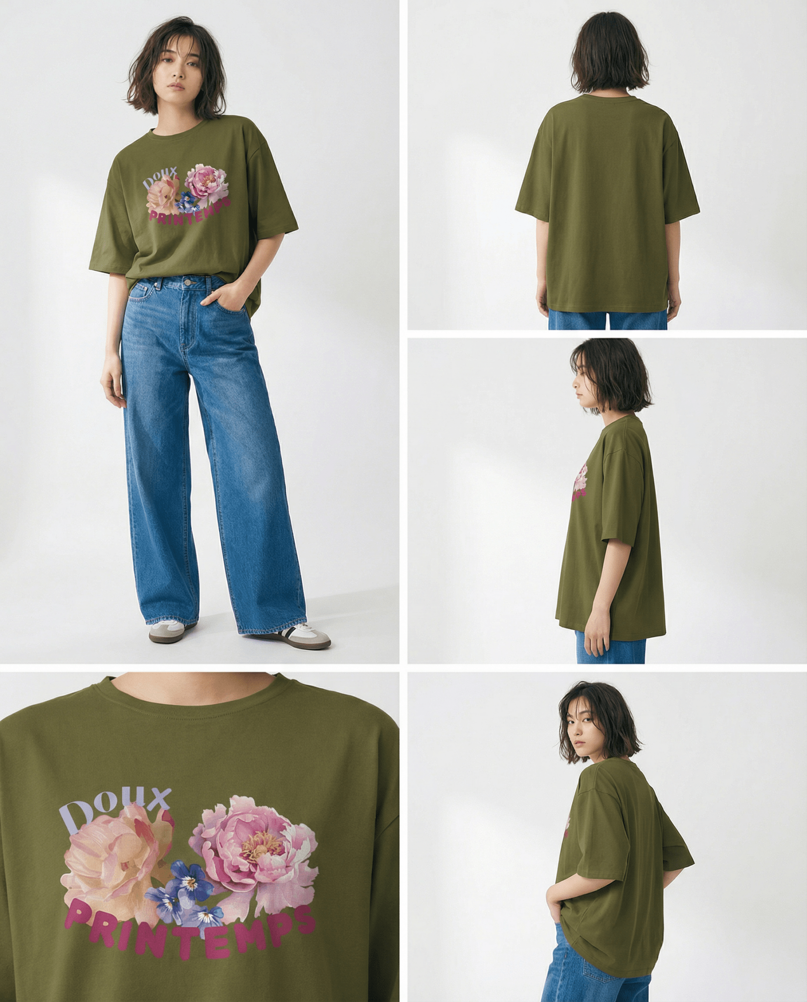 「DOUX PRINTEMPS」ボタニカル ビッグシルエットT