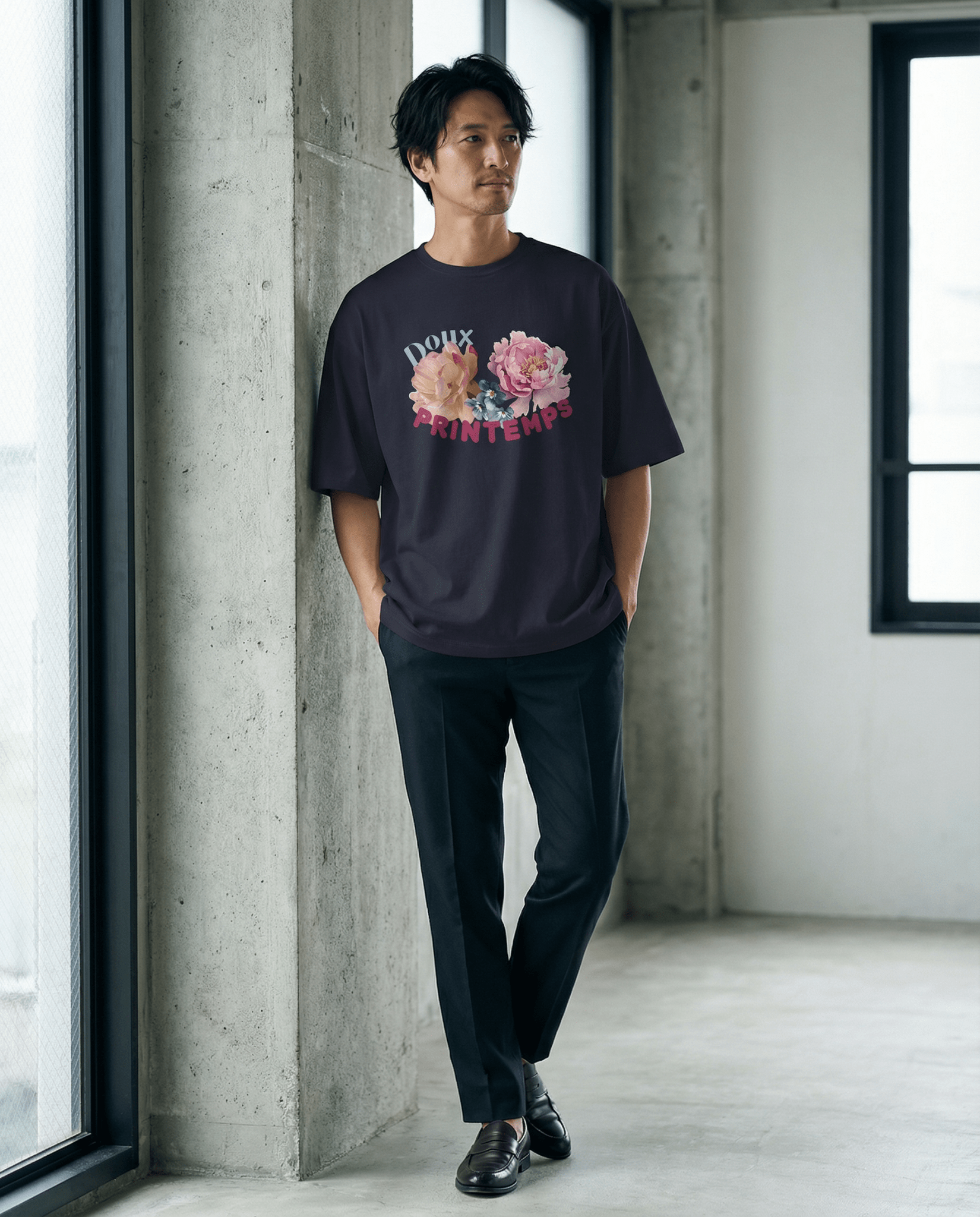 「DOUX PRINTEMPS」ボタニカル ビッグシルエットT