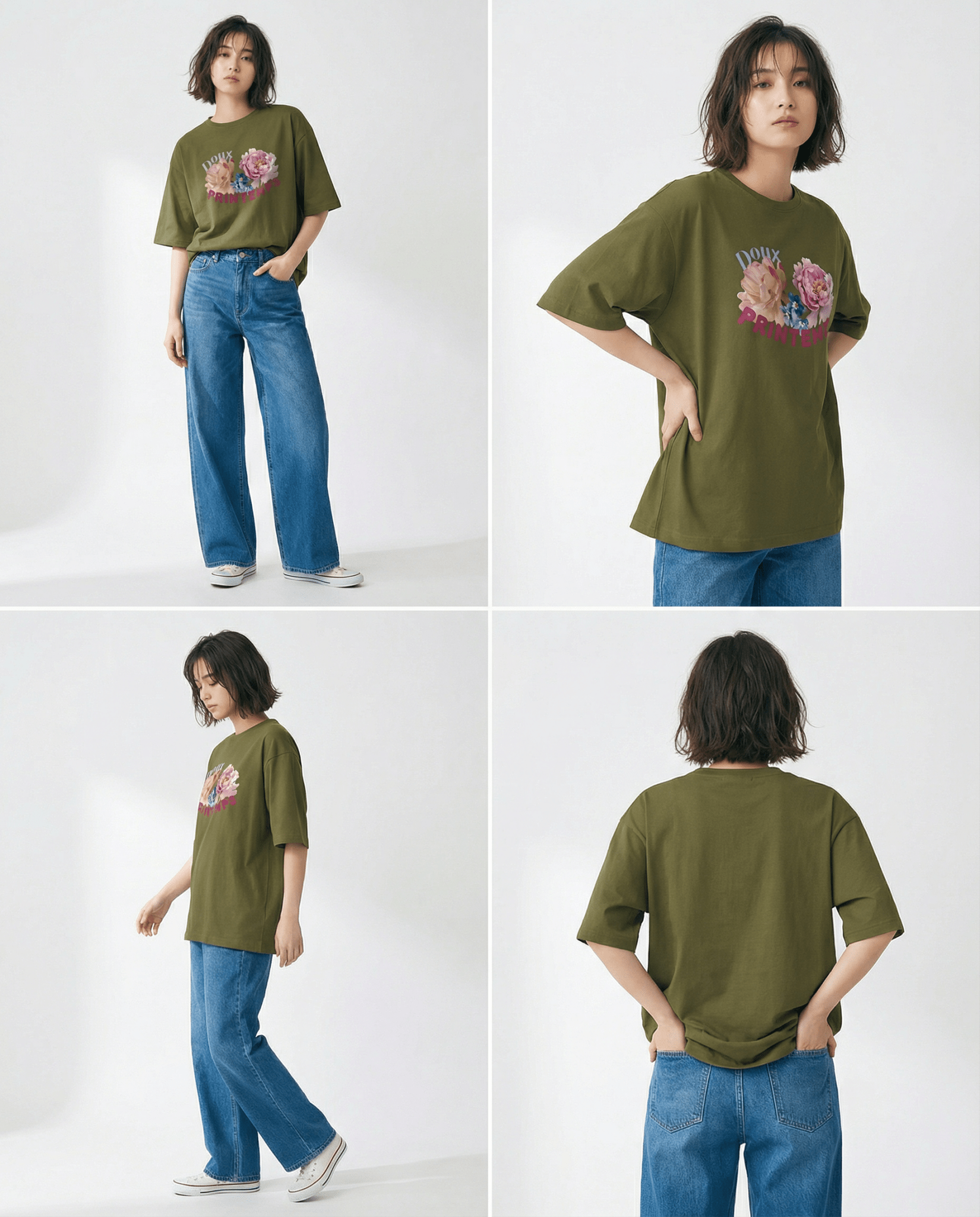 「DOUX PRINTEMPS」ボタニカル ビッグシルエットT
