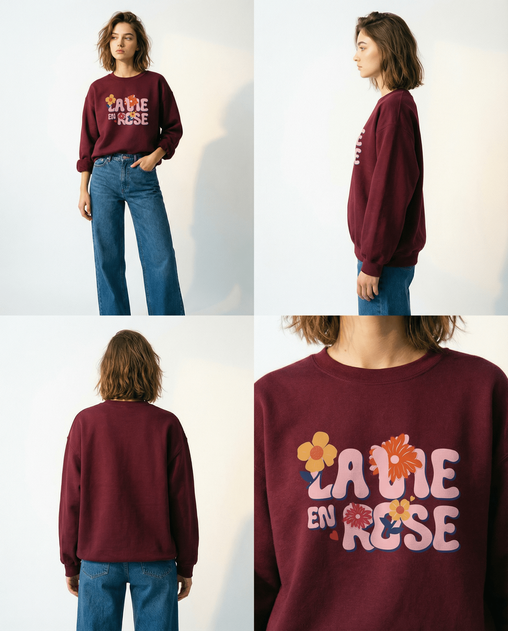 SIGNATURE 4 FLOWERS スウェット ワインレッド レディース着用イメージ