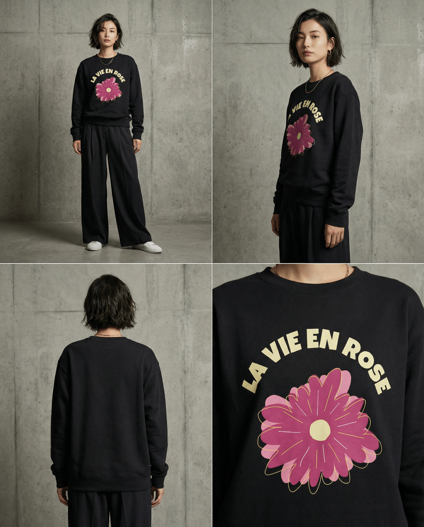 「LA VIE EN ROSE」フラワー クルーネックスウェット