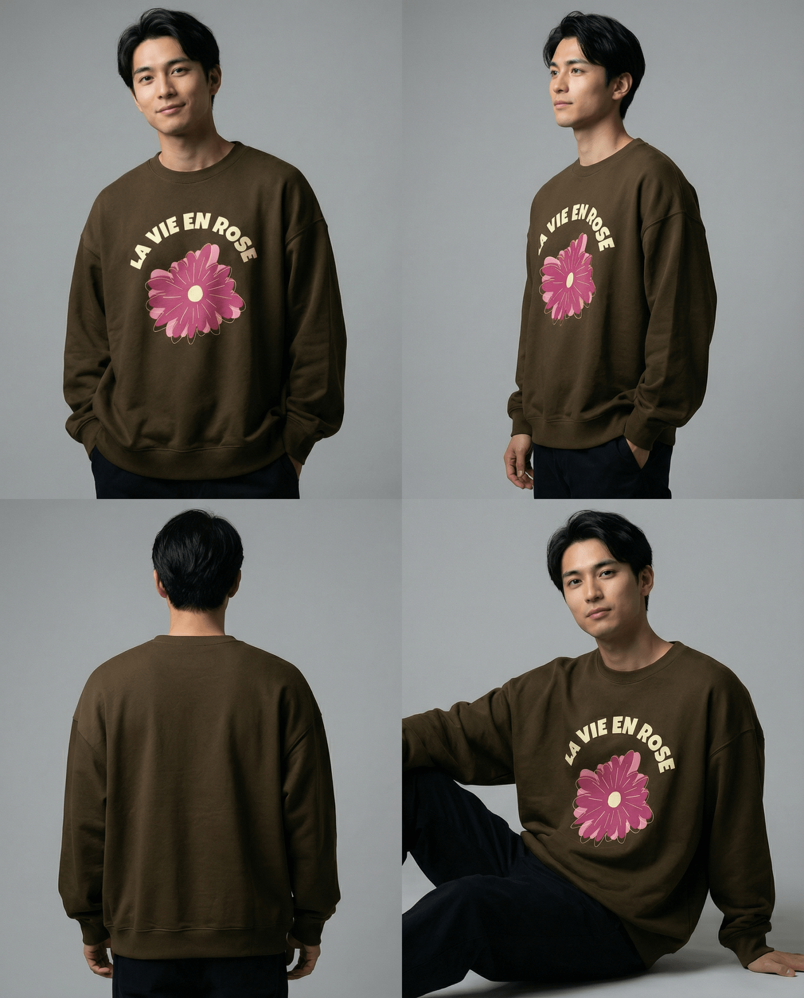 「LA VIE EN ROSE」フラワー クルーネックスウェット