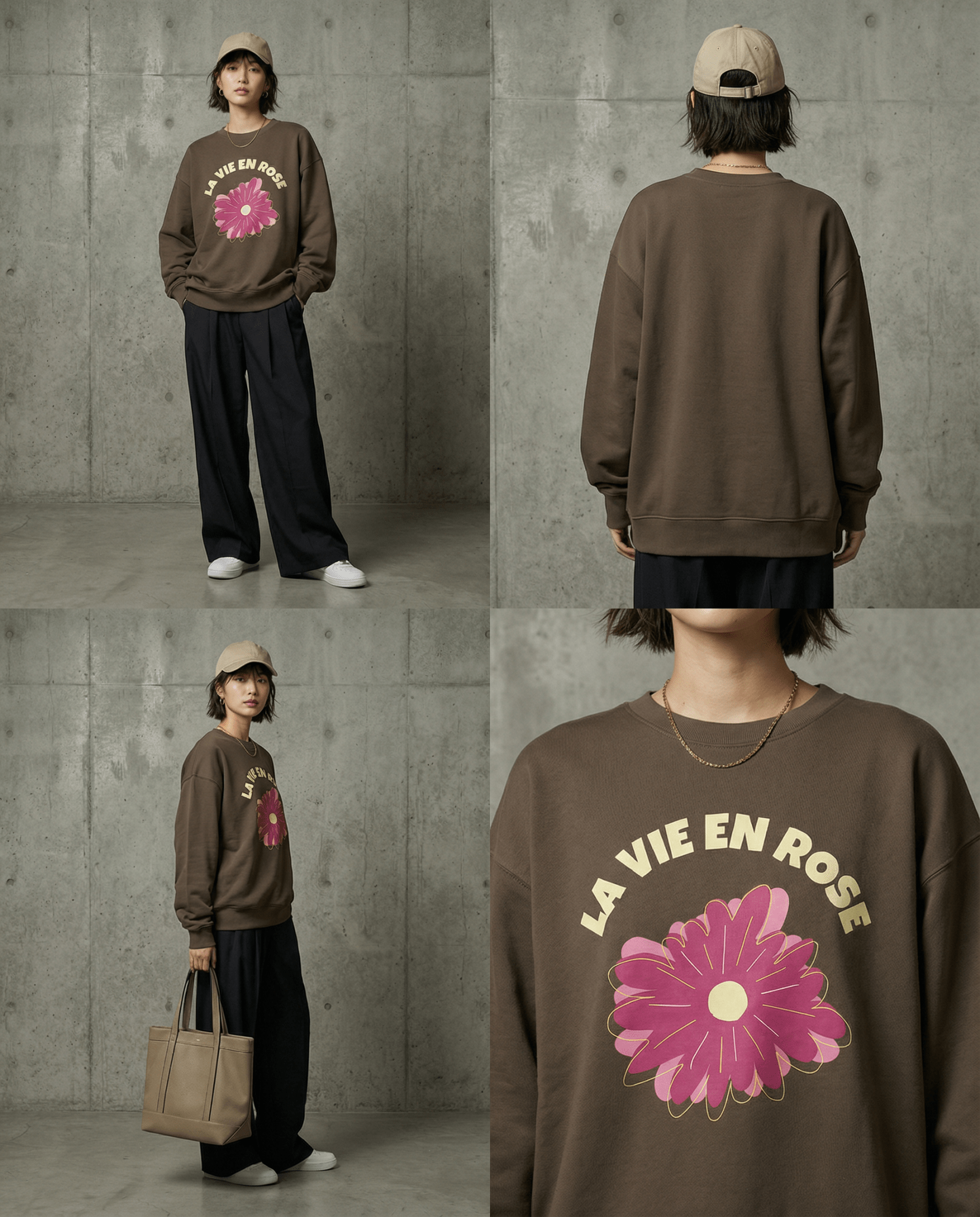 「LA VIE EN ROSE」フラワー クルーネックスウェット
